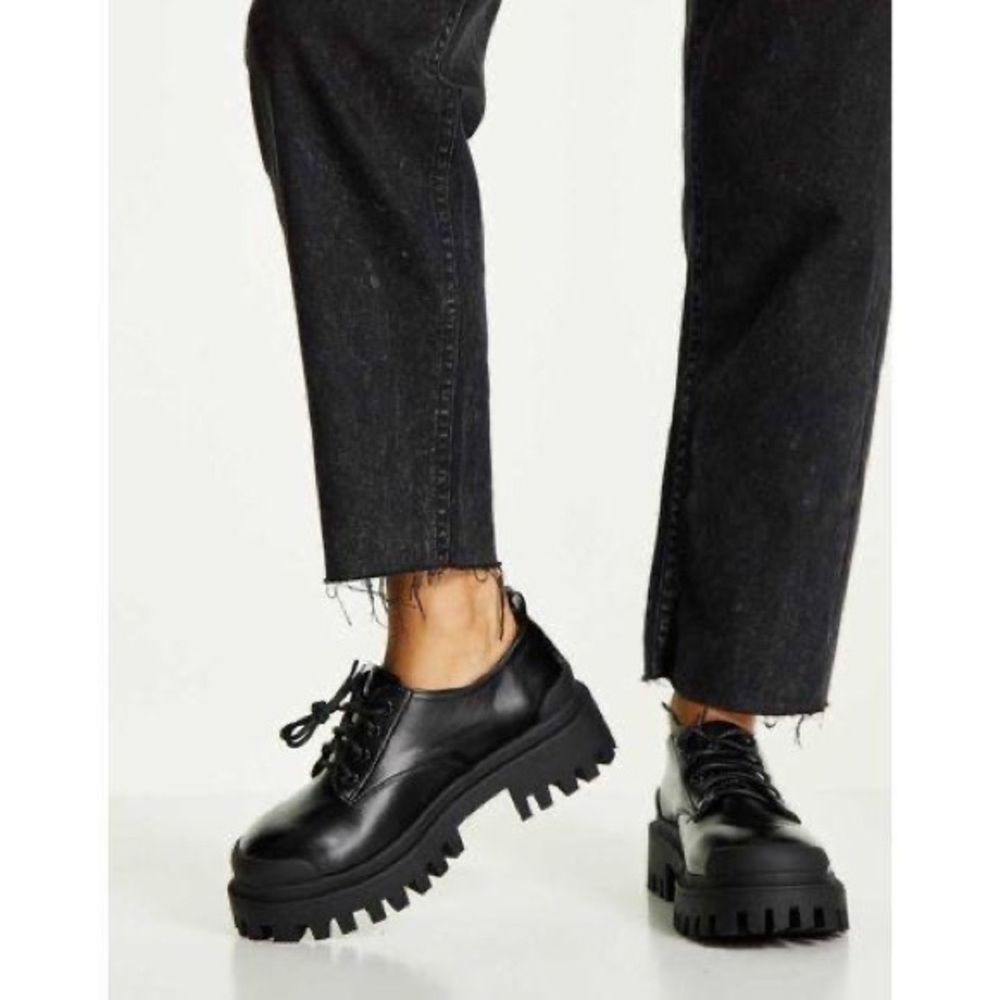 ASOS chunky faux leather platform lug Oxfords derby loafers 8